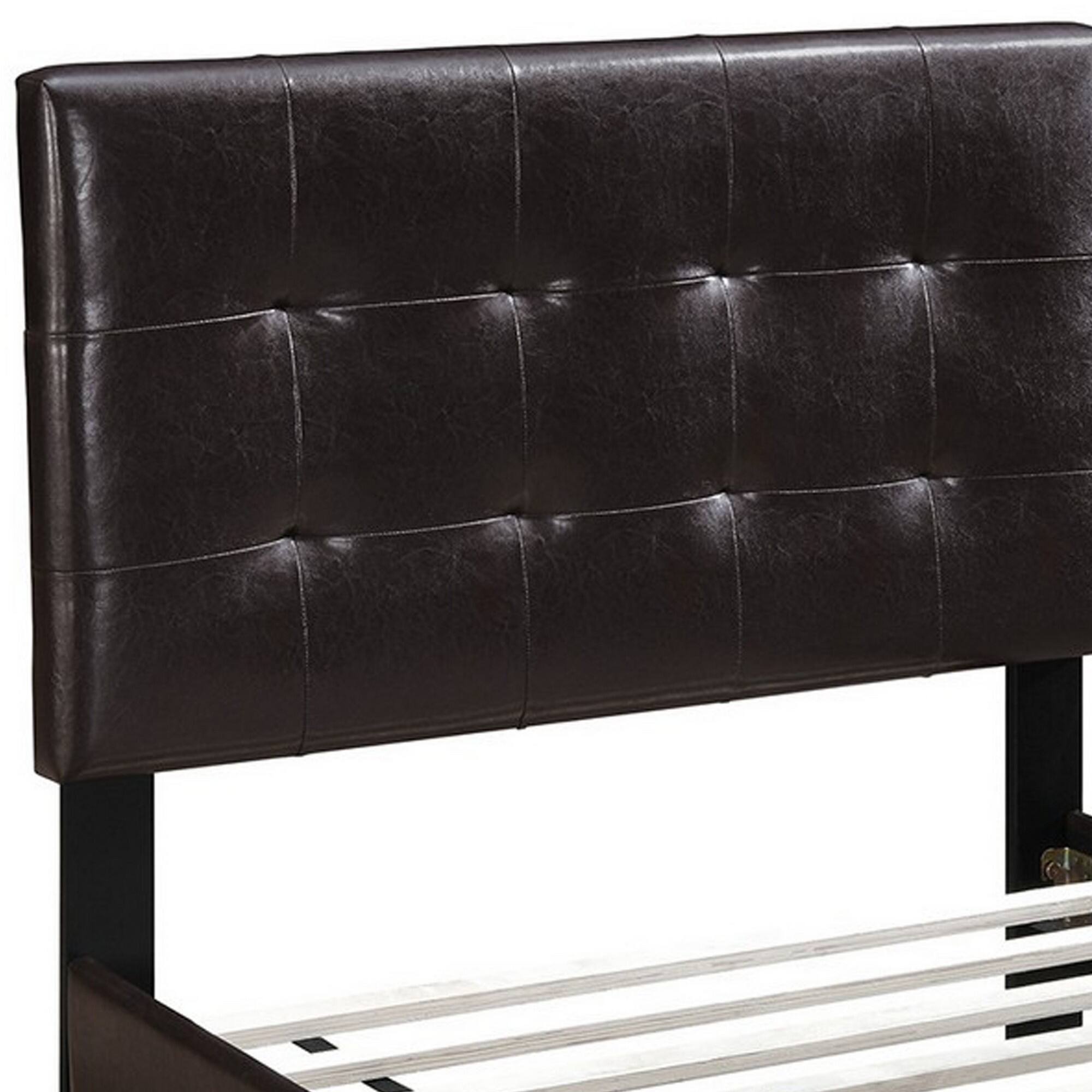 Alt View 3. Manhattan Lane - Twin Leatherette Bed with Checkered Tufted Headboard - Brown.