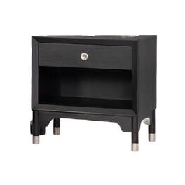 Manhattan Lane - Tora Nightstand, 2 USB Ports, Drawer and Shelf, Capped Legs - Black/Silver