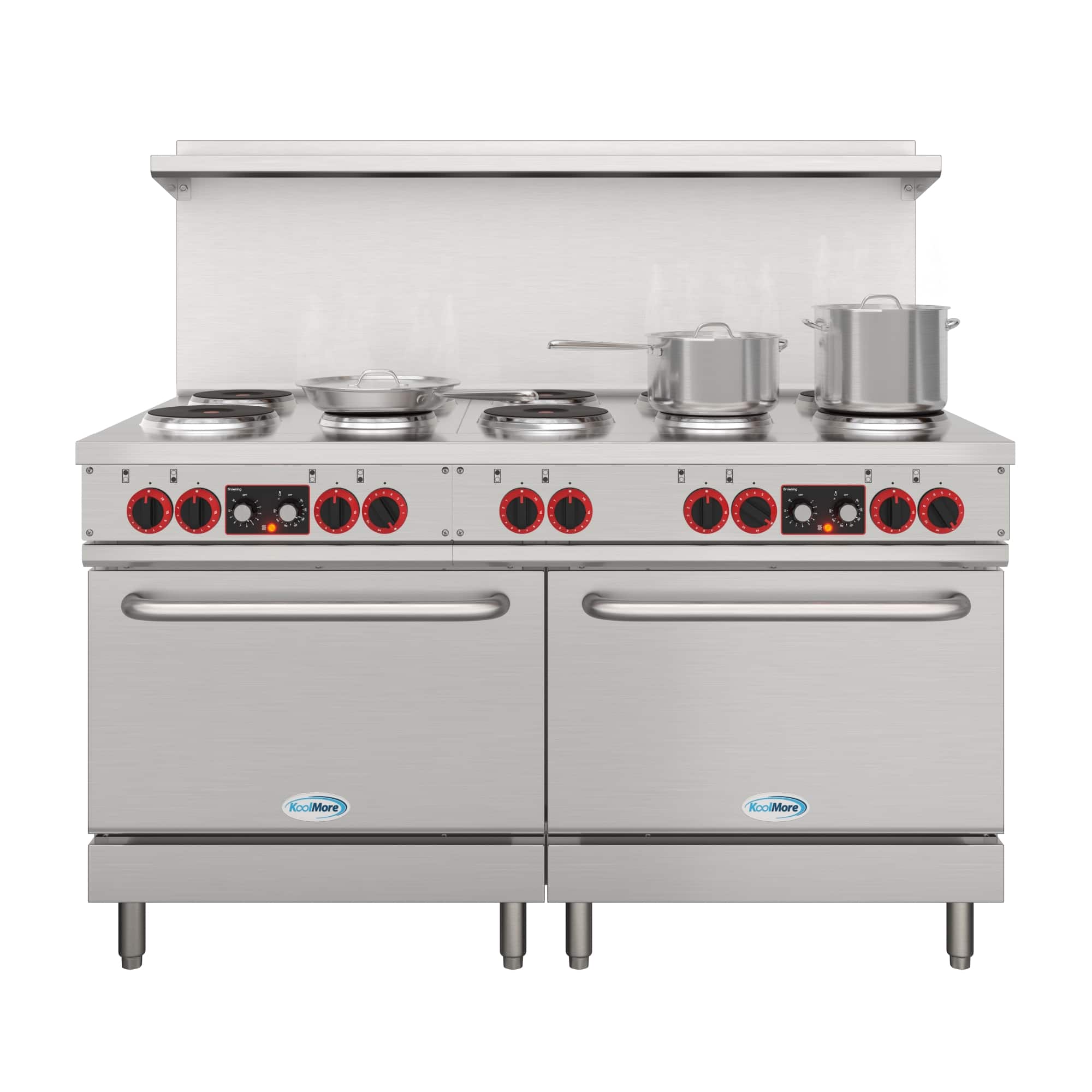 Koolmore - 60 In. Commercial Electric Range with 10 Burners and 2 Standard Electric Ovens in Stainless Steel - 208V 3 Phase - Stainless-Steel