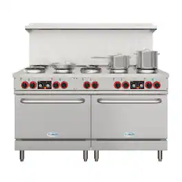 Koolmore - 60 In. Commercial Electric Range with 10 Burners and 2 Standard Electric Ovens - 208V 3 Phase - Stainless Steel