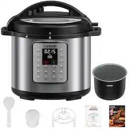 CARORI - 8Qt Electric Pressure Cooker, 12-in-1 Multi-Cooker, Stainless Steel, Slow Cook, Rice, Steam, Yogurt, Sauté - Silver