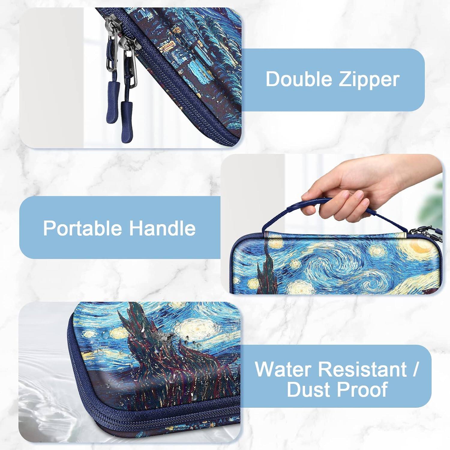 Double Zipper  
Portable Handle  
Water Resistant / Dust Proof
