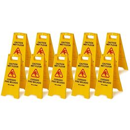 Alpine Industries - 24" Multi-Lingual Caution Wet Floor Sign 10 Pack - Yellow