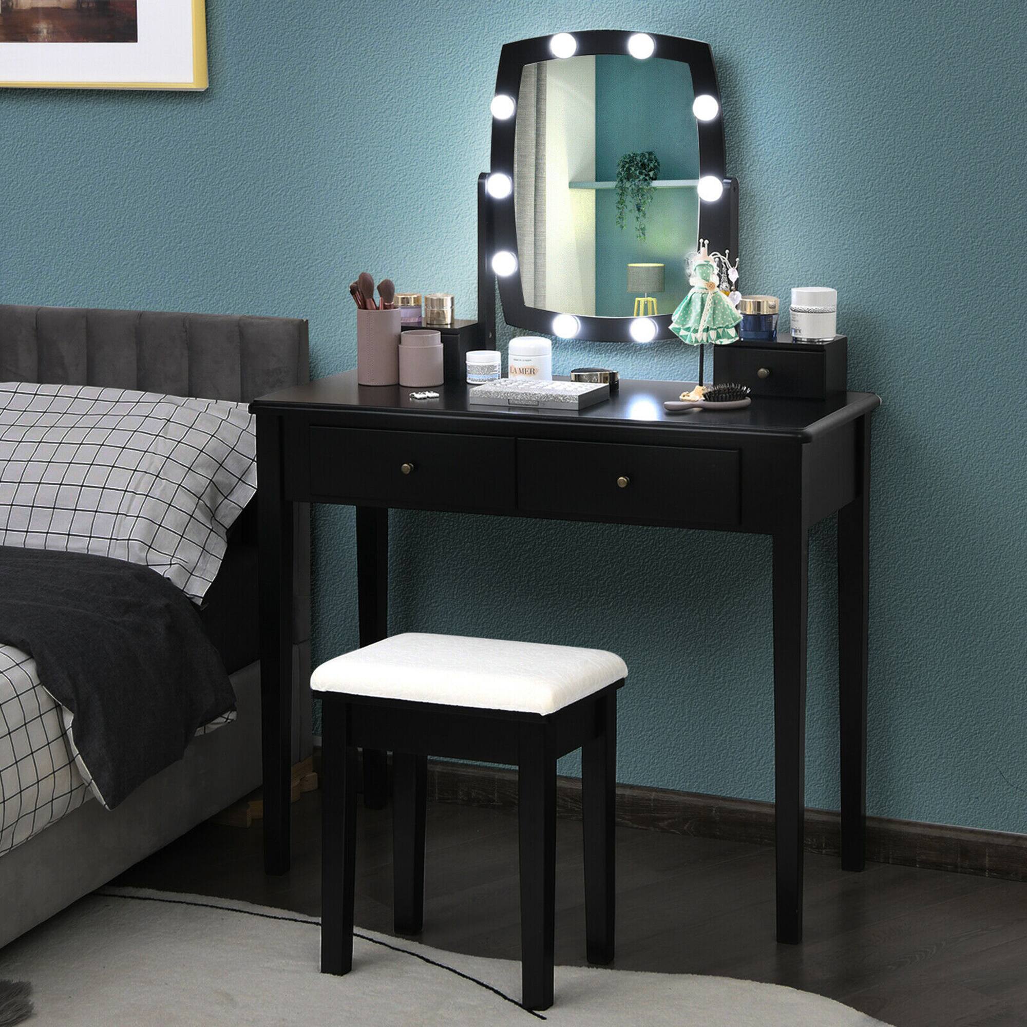 Alt View 1. Costway - Costway Vanity Table Set with Lighted Mirror Adjustable 10 Bulbs Dresser 4 Drawer - Black.