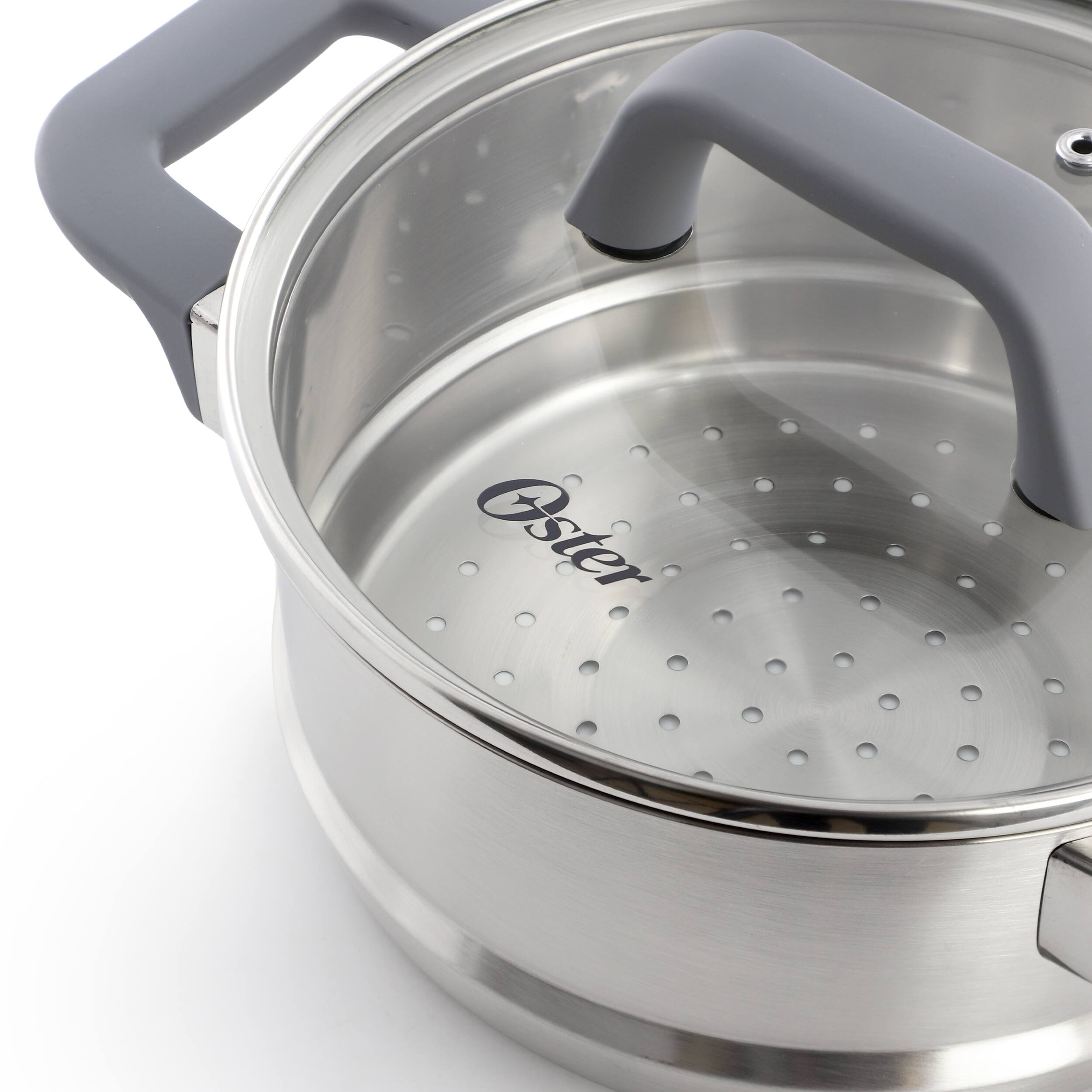 Left. Oster - Oster Beauford 3 Piece 2.9 Quart Stainless Steel Steamer Set with Lid - Silver.