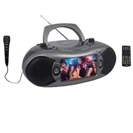 Front. Naxa - Bluetooth TV DVD Boombox with Mic - Grey.