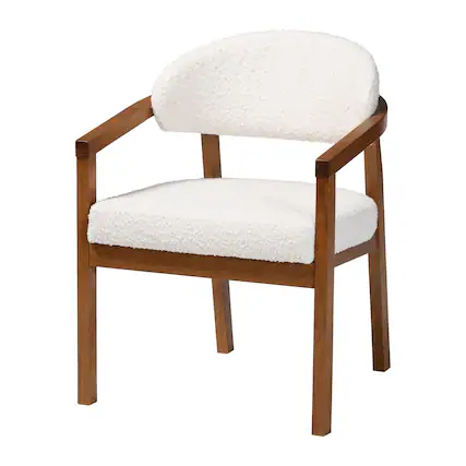 Front. Baxton Studio - Biana Boucle Dining Chair – Modern Upholstered Accent Armchair, Cream, Minimalist Design - Cream/Walnut Brown.