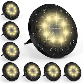 Oumilen - 8-Pack 8LED Black Floral Pattern Solar Ground Lights Warm White IP65 Waterproof