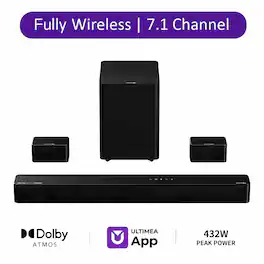 Ultimea - 7.1Ch Fully Wireless Surround Sound System, Dolby Atmos Sound Bar, HDMI eARC, Bluetooth 6.0, 432W, Poseidon Series - Black