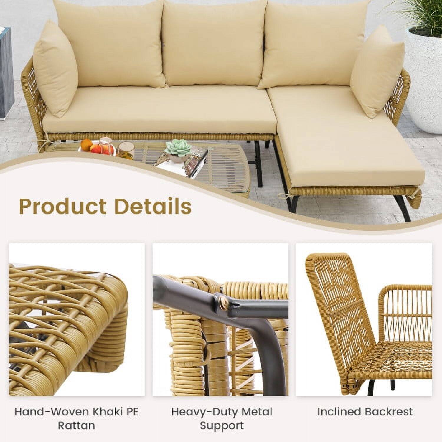 Product Details

- Hand-Woven Khaki PE Rattan
- Heavy-Duty Metal Support
- Inclined Backrest