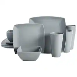 Gibson - Home Grayson 16 Piece Square Melamine Dinnerware Set in Grey - Gray