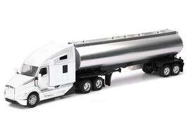 Kenworth T680 Truck with Oil Tanker Trailer Chrome "Long Haul Trucker" Series 1/32 Diecast Model by New Ray - White