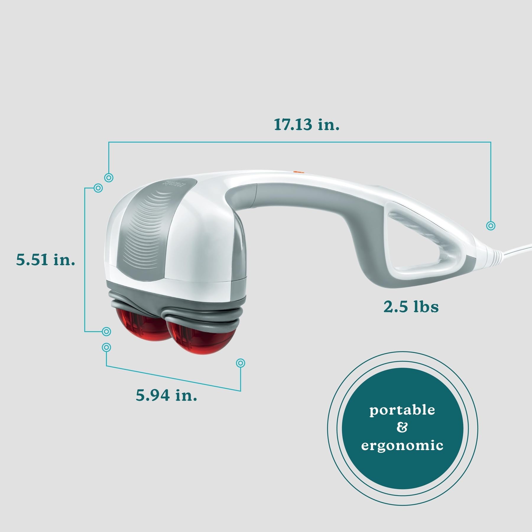 17.13 in.  
5.51 in.  
5.94 in.  
2.5 lbs  
portable & ergonomic