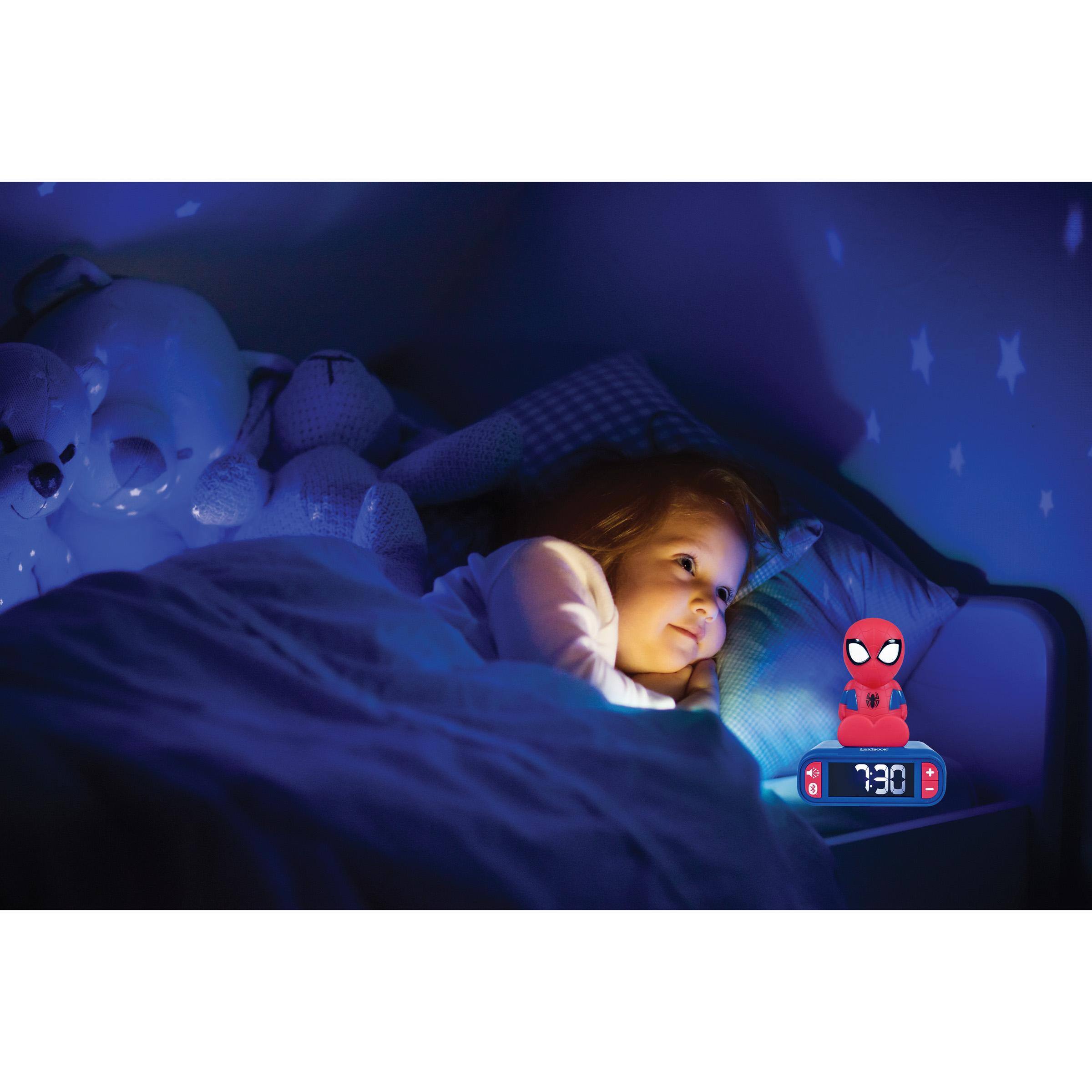 Alt View 4. Lexibook - Digital alarm clock with 3D Spider-Man night light. Bluetooth speaker and sound effects - RED.