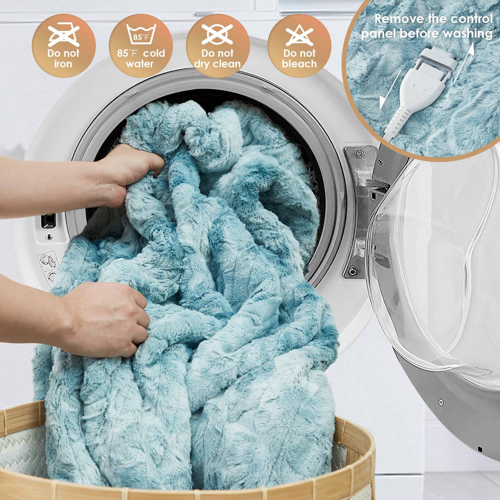 - Do not iron
- 85°F cold water
- Do not dry clean
- Do not bleach
- Remove the control panel before washing