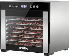 OSTBA - Food Dehydrator, 8 Stainless Steel Trays, 95–165℉ Adjustable Temperature, 48h Digital Timer for Fruit, Vegetable, Jerky - Sliver, Black