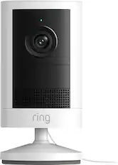 Front. Ring - Outdoor Cam 2K, Plug-In, Wide-Angle Retinal 2K Video, 6x Enhanced Zoom, Night Vision - White.