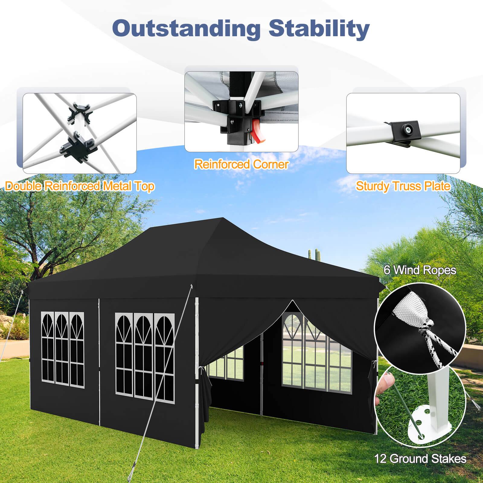 Outstanding Stability
Double Reinforced Metal Top
Reinforced Corner
Sturdy Truss Plate
6 Wind Ropes
12 Ground Stakes