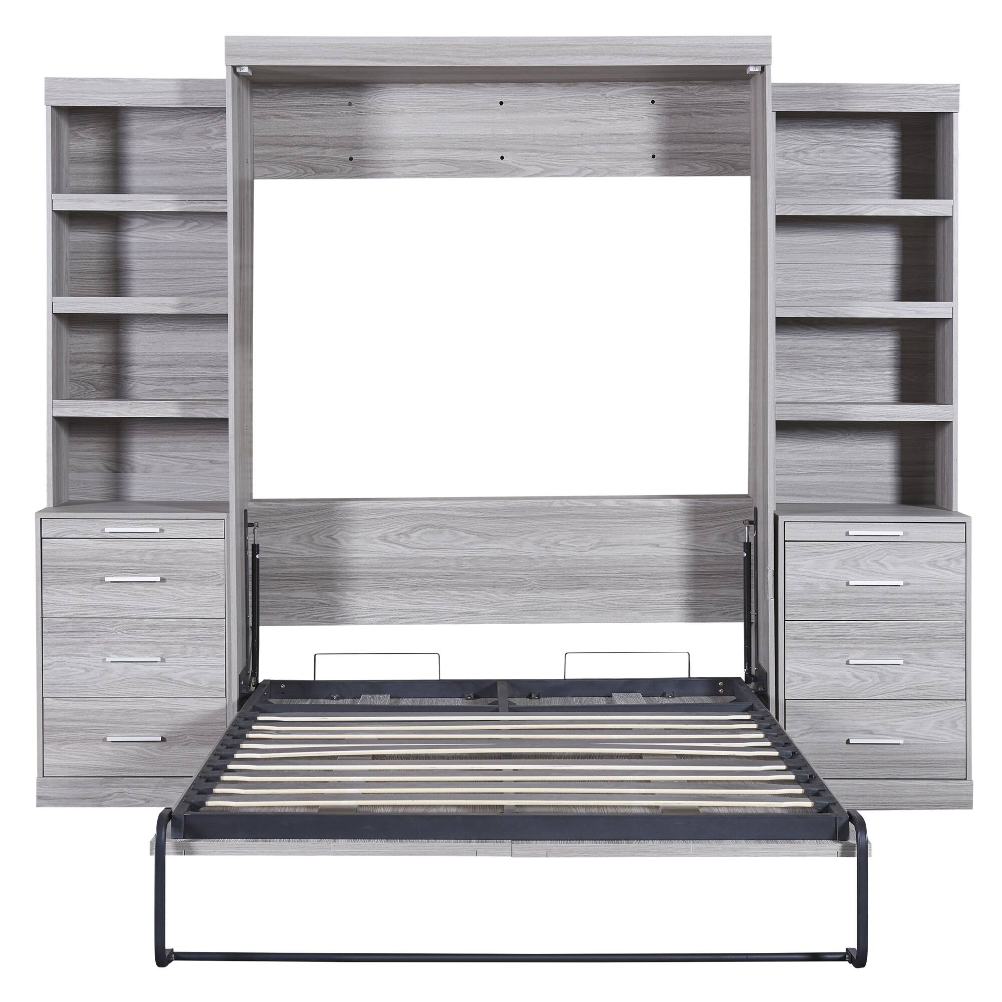 Alt View 8. Tiramisubest - Full Size Gray Murphy Bed, Solid Wood+MDF, 101x75x85 inches, 484 lbs, Space-saving - Gray.