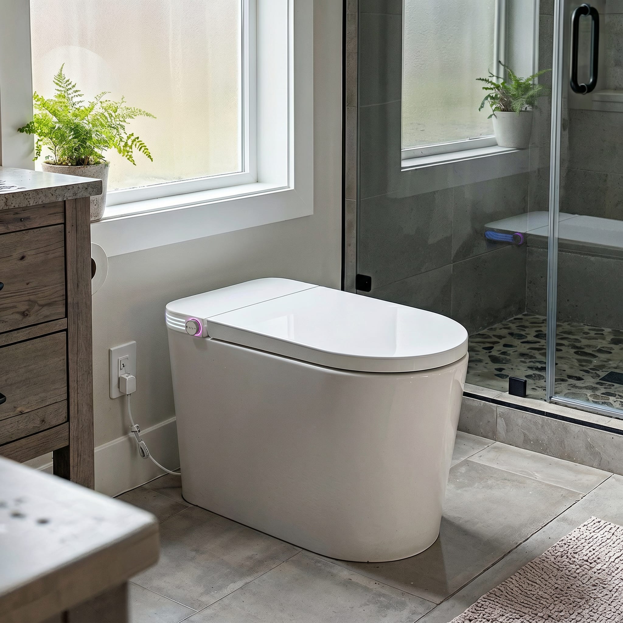 Famapy - Touchless Smart Toilet with Auto Lid & Auto Flush, Adjustable Bidet Wash, Heated Seat, Warm-Air Dryer, Emergency Flush - White