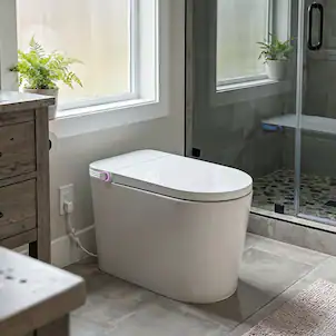 TOTTE - Touchless Smart Toilet with Auto Lid & Auto Flush, Adjustable Bidet Wash, Heated Seat, Warm-Air Dryer, Emergency Flush - White