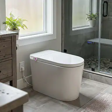 Front. TOTTE - Touchless Smart Toilet with Auto Lid & Auto Flush, Adjustable Bidet Wash, Heated Seat, Warm-Air Dryer, Emergency Flush - White.