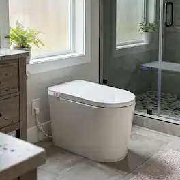 Famapy - Touchless Smart Toilet with Auto Lid & Auto Flush, Adjustable Bidet Wash, Heated Seat, Warm-Air Dryer, Emergency Flush - White