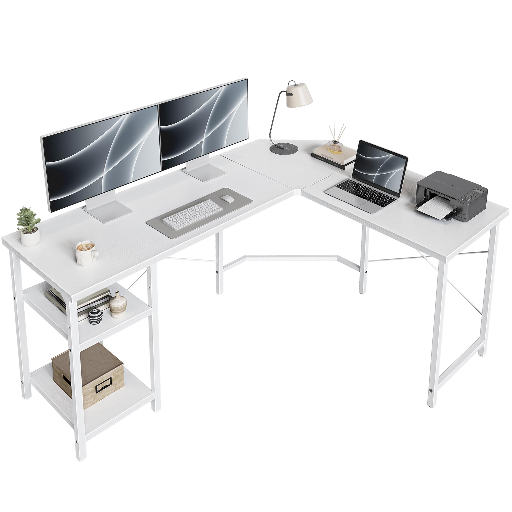 White 59.1" with Storage Shelves