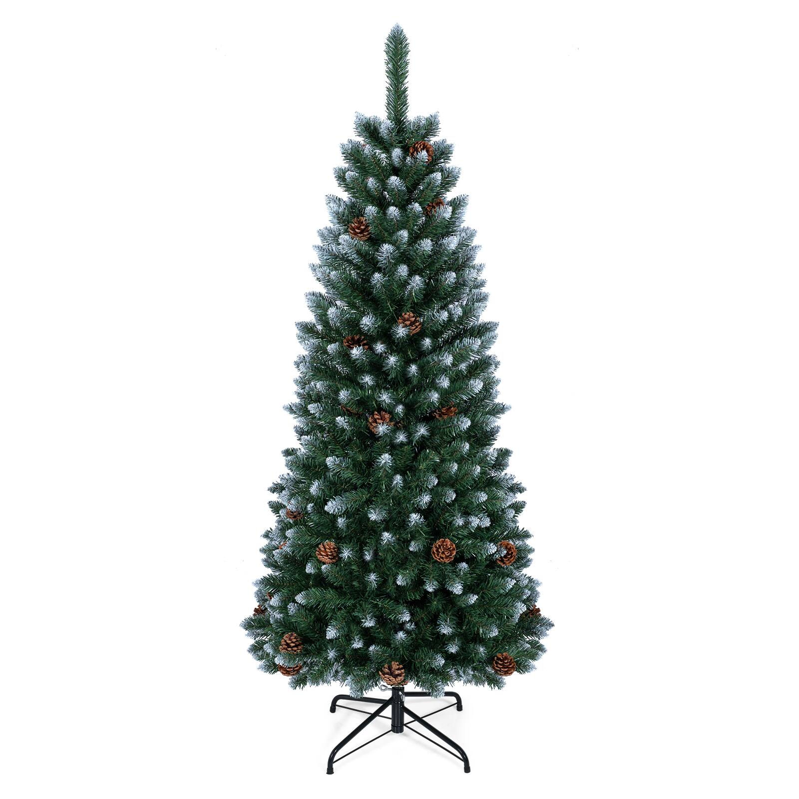 Alt View 1. Costway - Costway 5 ft Frosted Pencil Christmas Tree Hinged with 21 Pine Cones - Green.