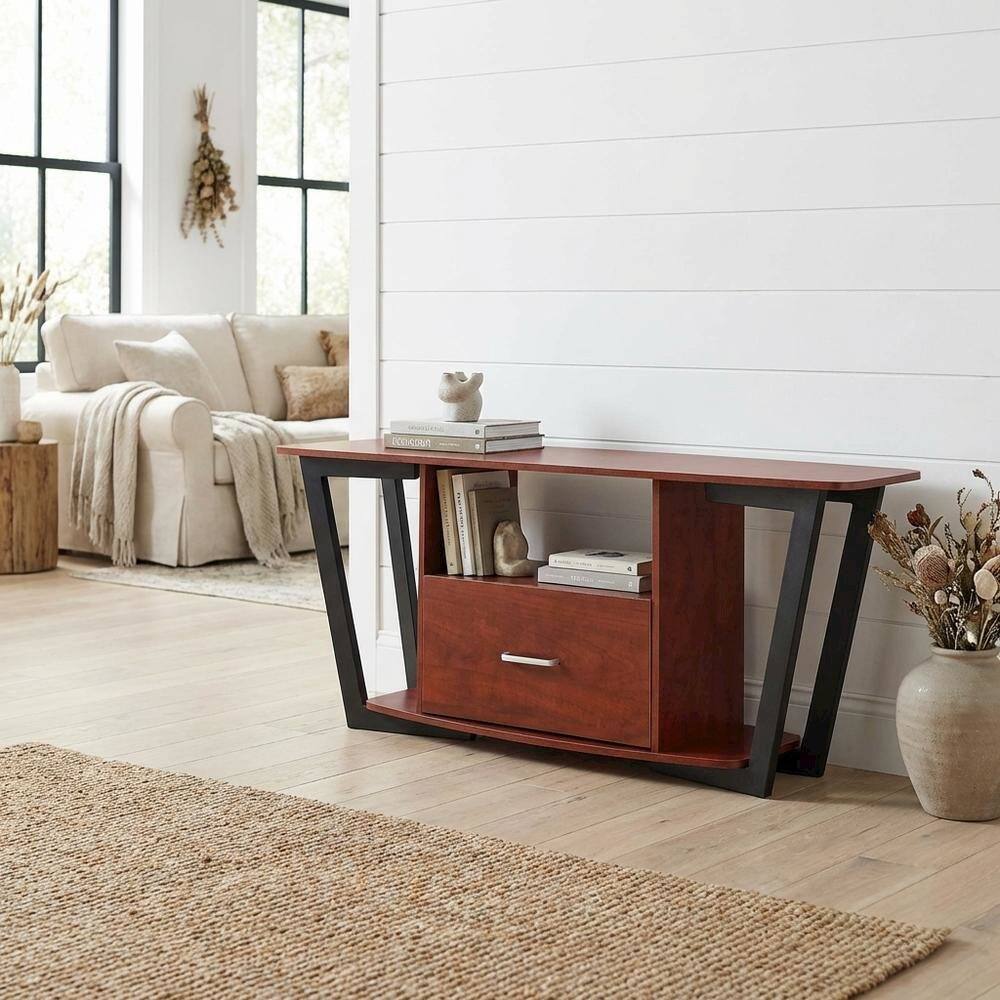 Alt View 1. FurniFact - Brown Graystone TV Stand, Shelves, TVs up to 65 Inches, Powder-Coated Metal - Brown Gray.