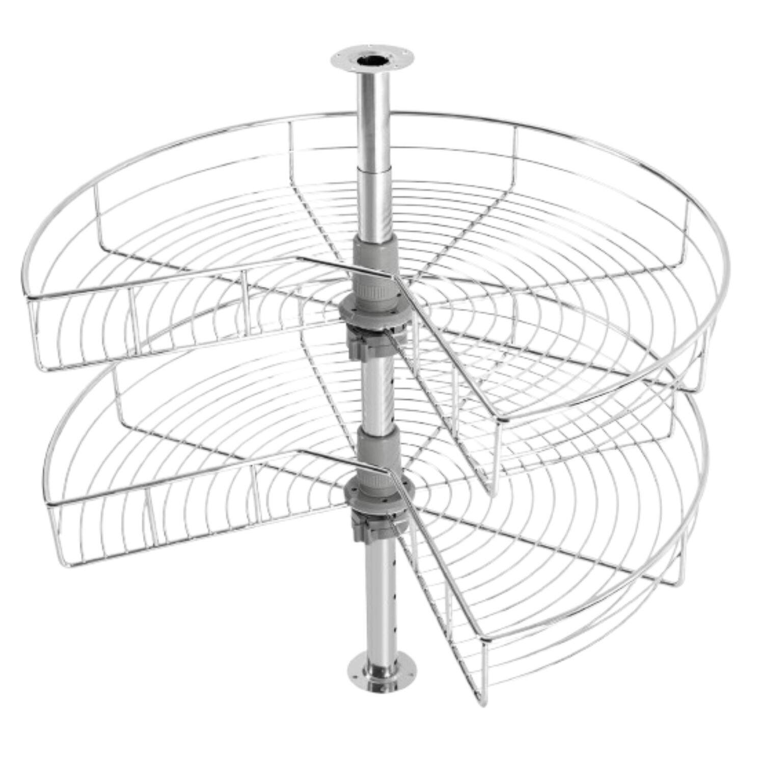 Front. Stock Preferred - 28" Kidney Shaped 2-Shelf Cabinet Corner Organizer Rack - Silver.
