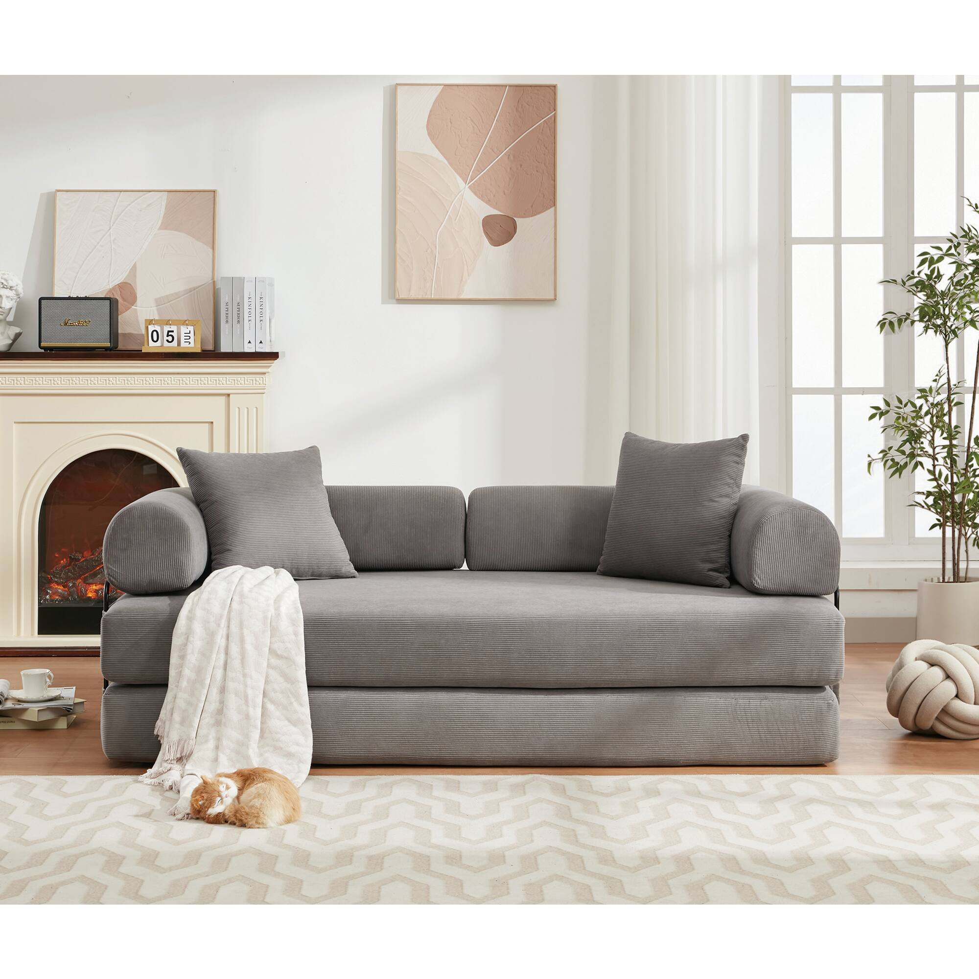 Back. Trinkets Crazed - Folding Convertible Out Sleeper Sofa Bed, 4-in-1 DIY Combination Convertible Sofa, Folding Sleeper Sofa - Antique Gray.