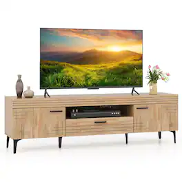 Ecooso - TV Stand for 65 Inch TV with 2 Cabinets and Center Storage Drawer - Oak