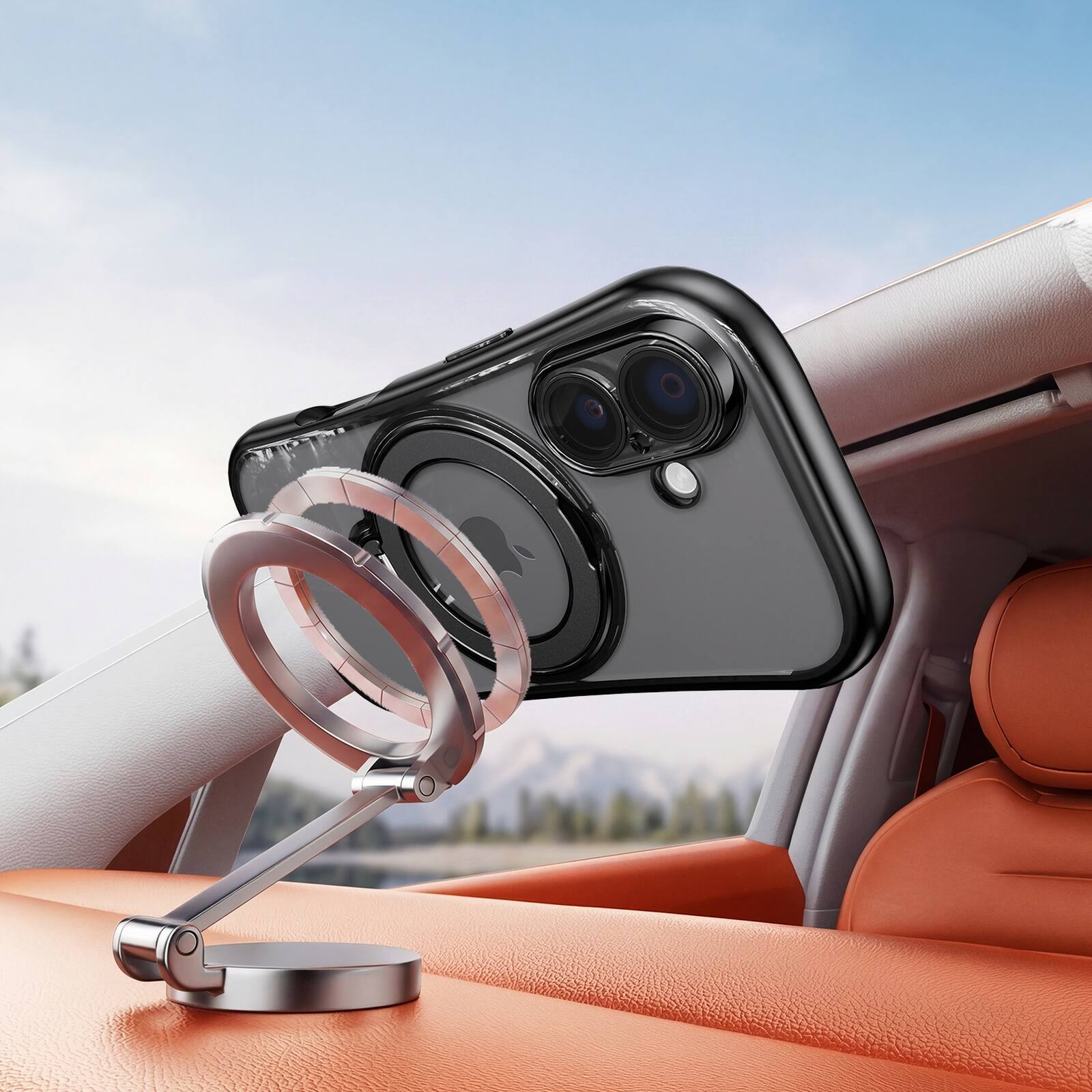Alt View 3. Dteck - Magnetic Case for Apple iPhone 17 with 360 Ring Stand and Strap, Shockproof TPU Protective Cover Built-in Lens Protector - Black.