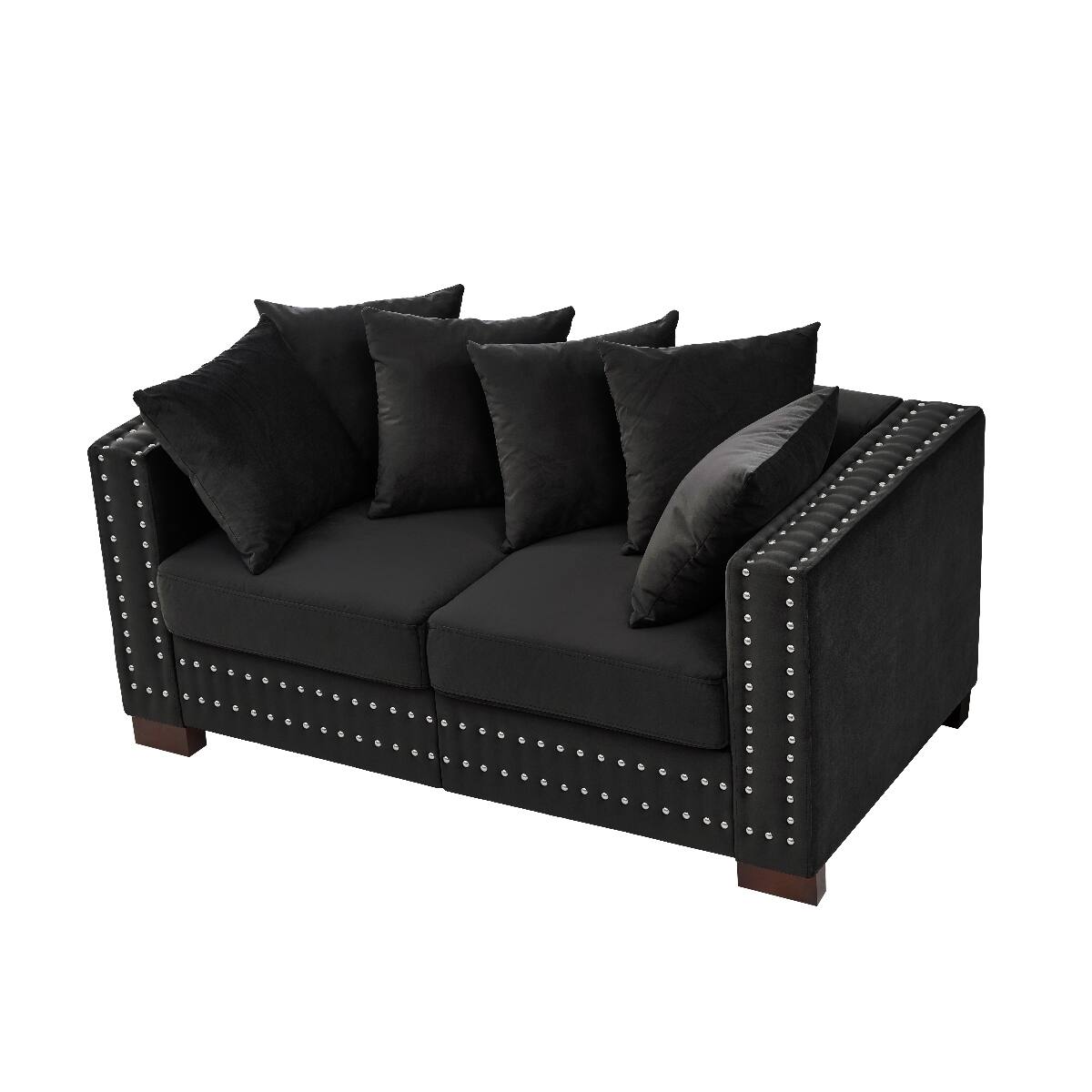 Alt View 4. Ropilly - Ropilly Black Velvet Loveseat with Silver Nail Trim, Modern Square Arm Upholstered Sofa with Storage - Black.