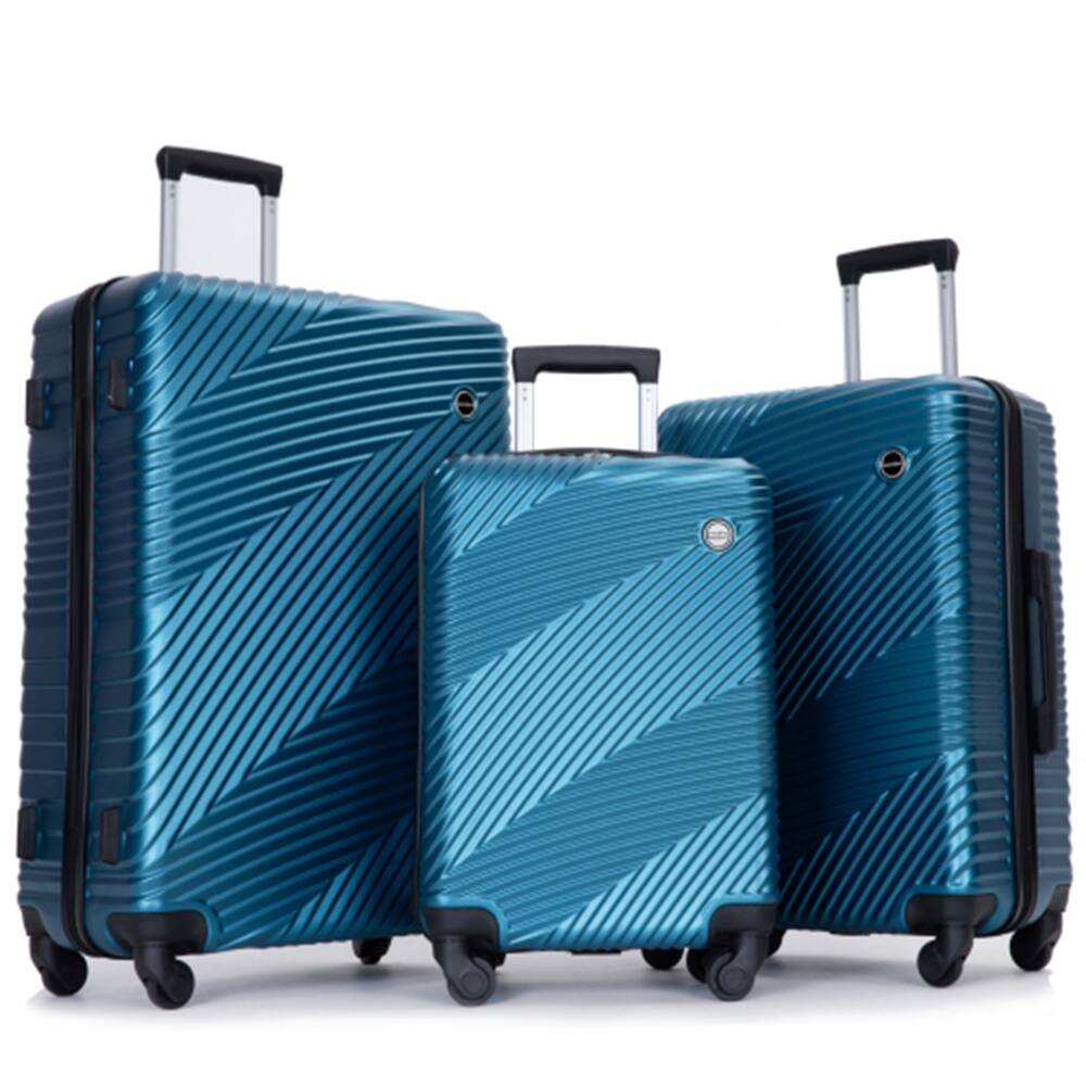 Front. Ropilly - Ropilly 3 Piece Luggage Set PC ABS Lightweight Suitcase Dark Blue - Dark Blue.