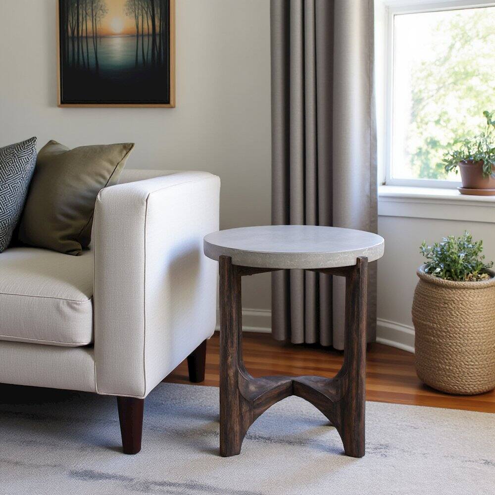 Alt View 1. Starlight Canyon Home - Farmhouse End Table, Brown Eucalyptus & Birch with Concrete Composite Top - Brown.