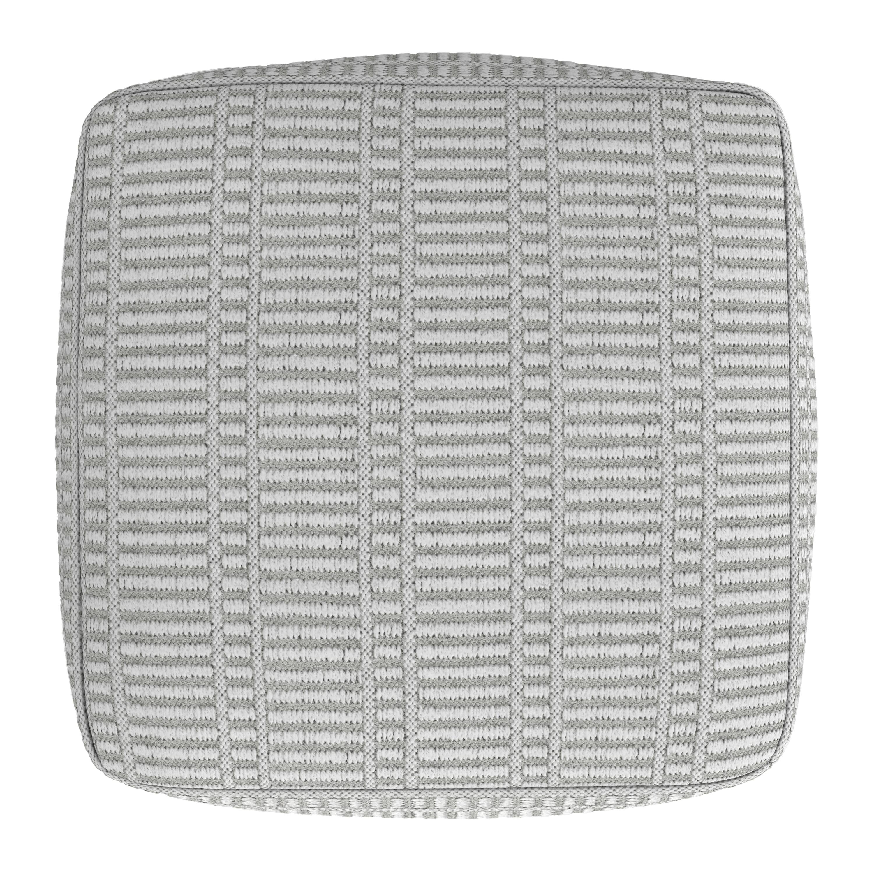 Back. Simpli Home - Safford 20 inch Wide Boho Outdoor/Indoor Square Pouf in Grey/White Recycled Polyester, Assembled - Grey, White.