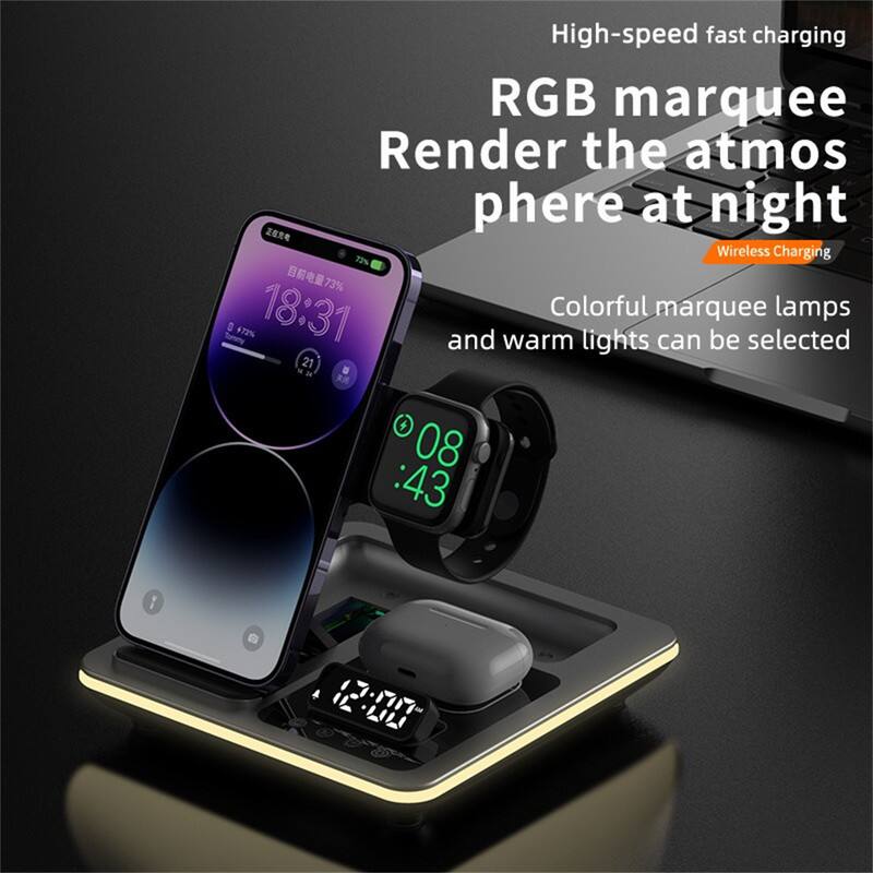High-speed fast charging  
RGB marquee  
Render the atmosphere at night  
Wireless Charging  
Colorful marquee lamps and warm lights can be selected