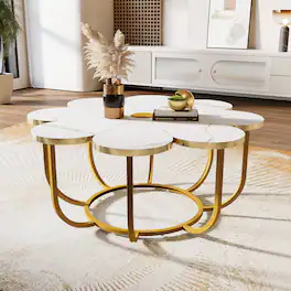 Tribesigns - Modern Coffee Table with Metal Frame and Adjustable Feet for Books, Drinks and Everyday Essentials - White