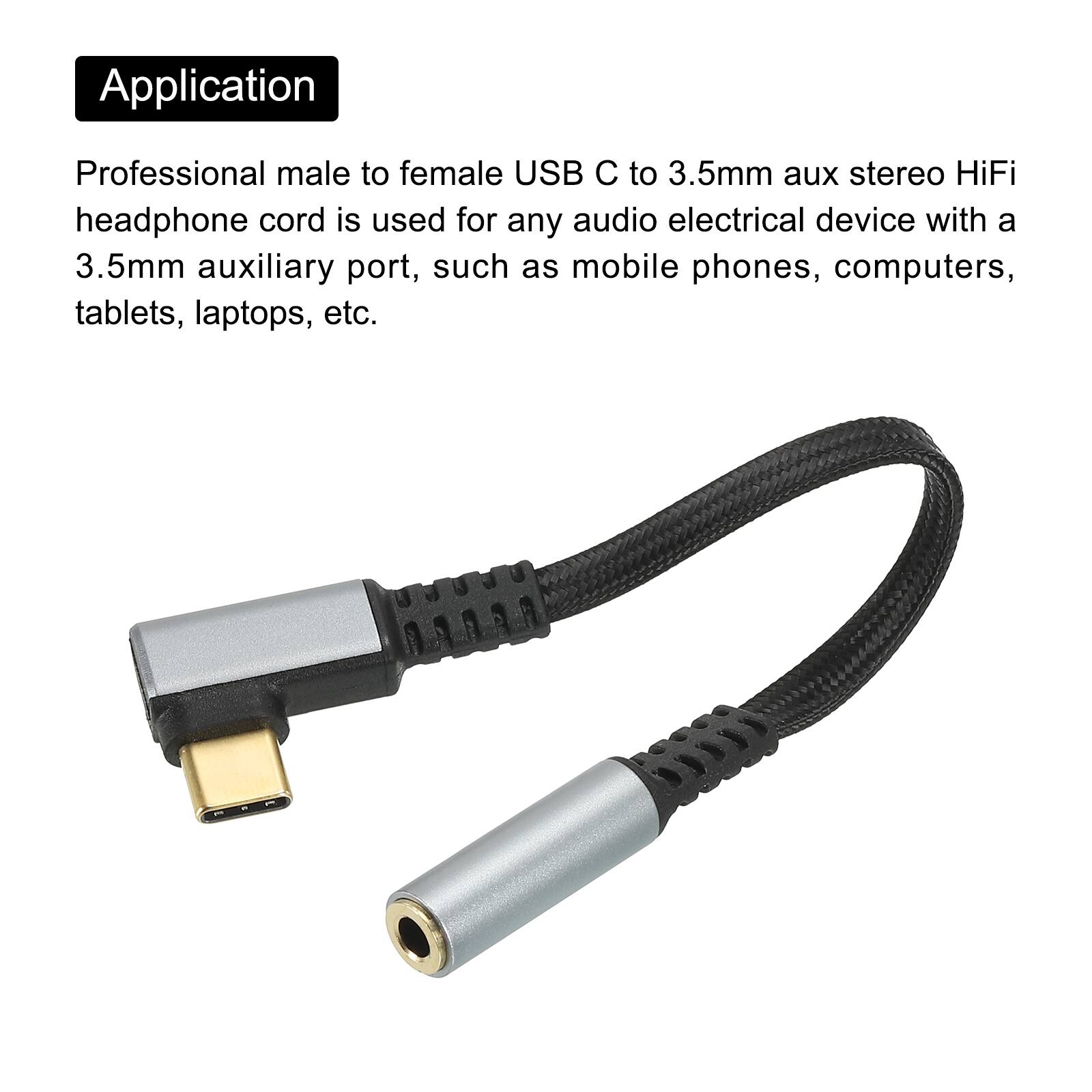 Application

Professional male to female USB C to 3.5mm aux stereo HiFi headphone cord is used for any audio electrical device with a 3.5mm auxiliary port, such as mobile phones, computers, tablets, laptops, etc.
