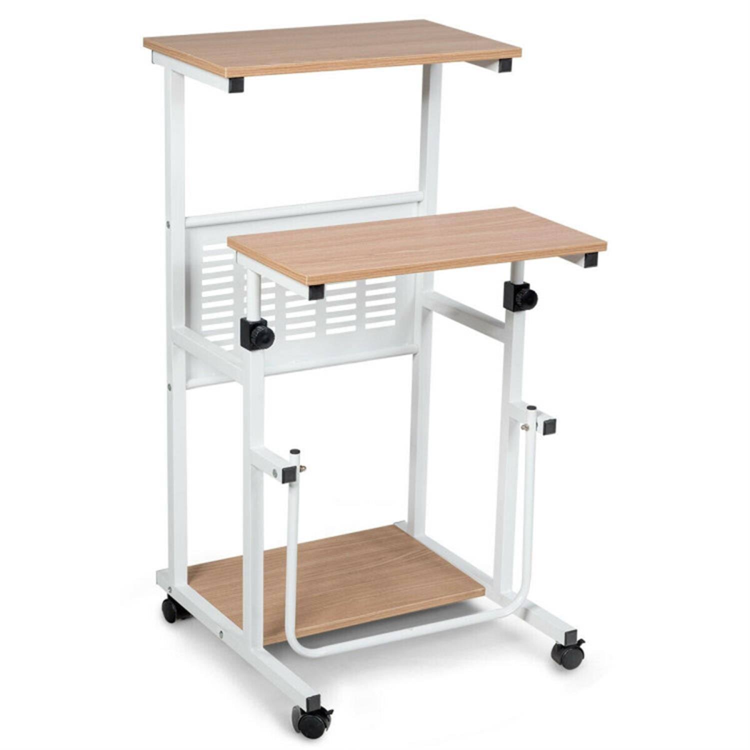 Alt View 1. Pefilos - Standing Desk for Small Space Sit Stand Desk with Height Adjustable Desktop, Laptop Workstation with Wheels, White - White.