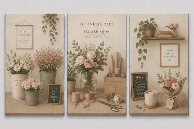 FRESH FLOWERS
PICKED DAILY WITH LOVE
BOTANICAL CAFÉ x FLOWER SHOP
BLOOM • BREW • INSPIRE
COFFEE FLOWERS
GOOD VIBES
BLOOM & GROW
WILD FLOWER
LIVE LIFE IN FULL BLOOM
HANDMADE WITH LOVE
Menu
LATTE
CAPPUCCINO
FLAT WHITE
ESPRESSO
HELLO BEAUTIFUL
