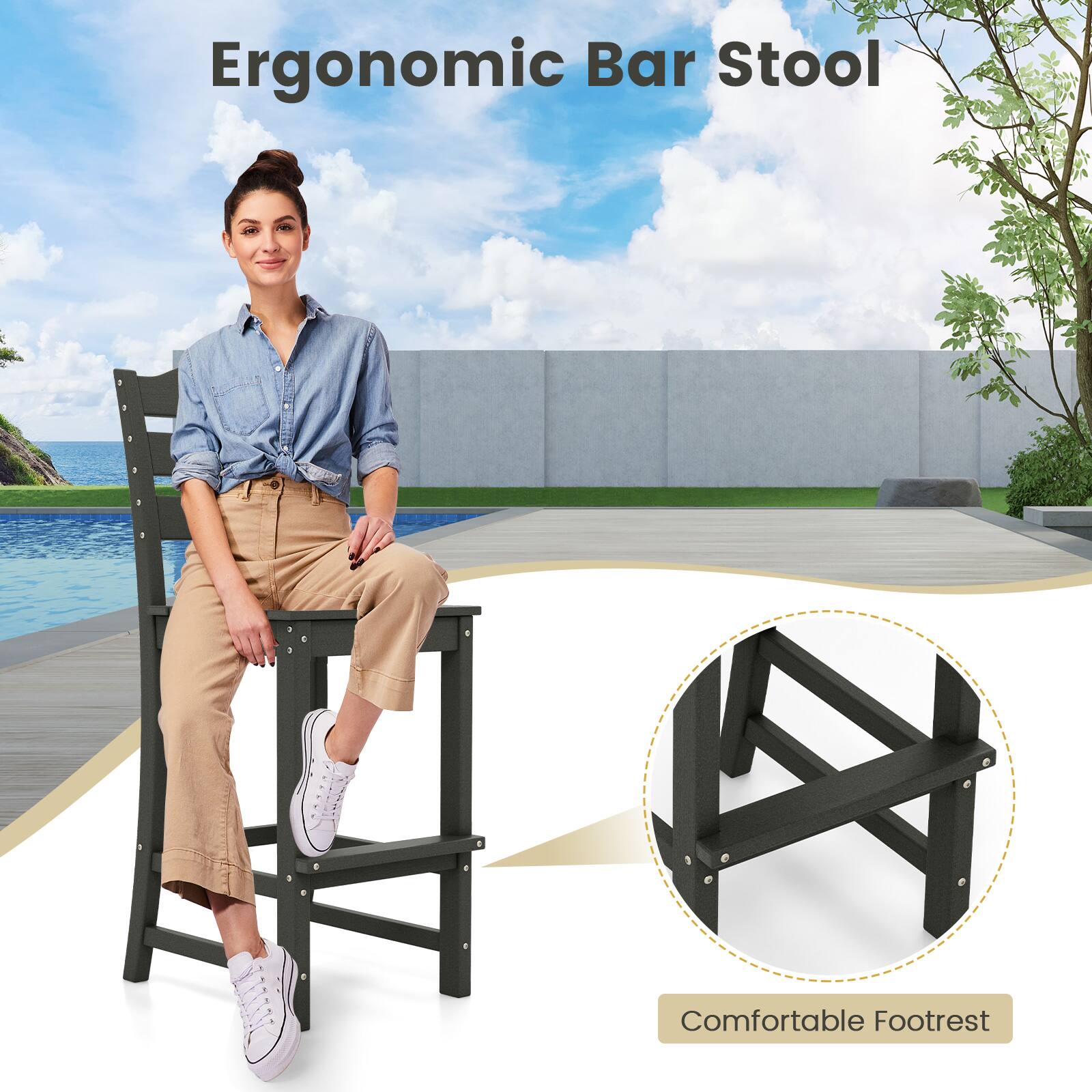 Ergonomic Bar Stool with Comfortable Footrest