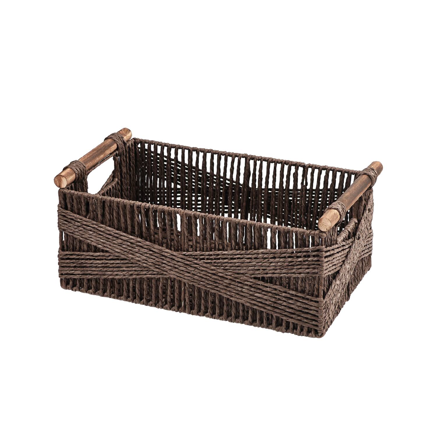 Front. Garnen - Toilet Paper Basket 13" Bathroom Basket Organizer, Back of Toilet Tank Basket, Woven Basket Storage with Handles - Brown.