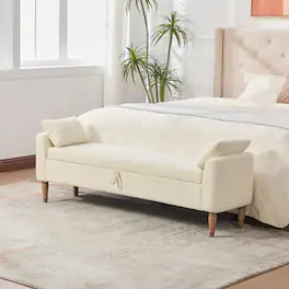 Ropilly - Modern Boucle Upholstered Storage Bench with Armrests, Bed End Stool for Bedroom and Entryway - Beige