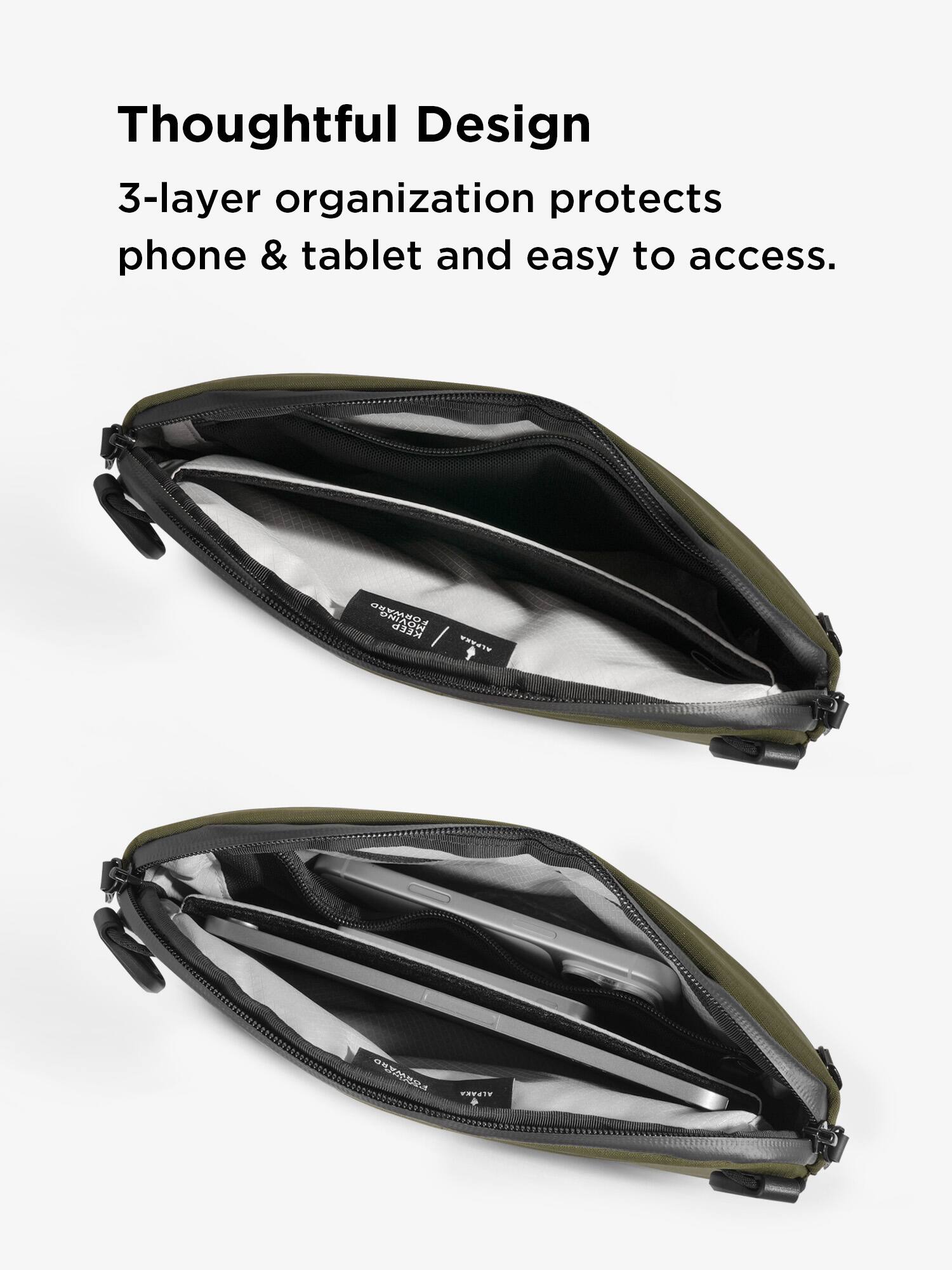 Thoughtful Design  
3-layer organization protects phone & tablet and easy to access.