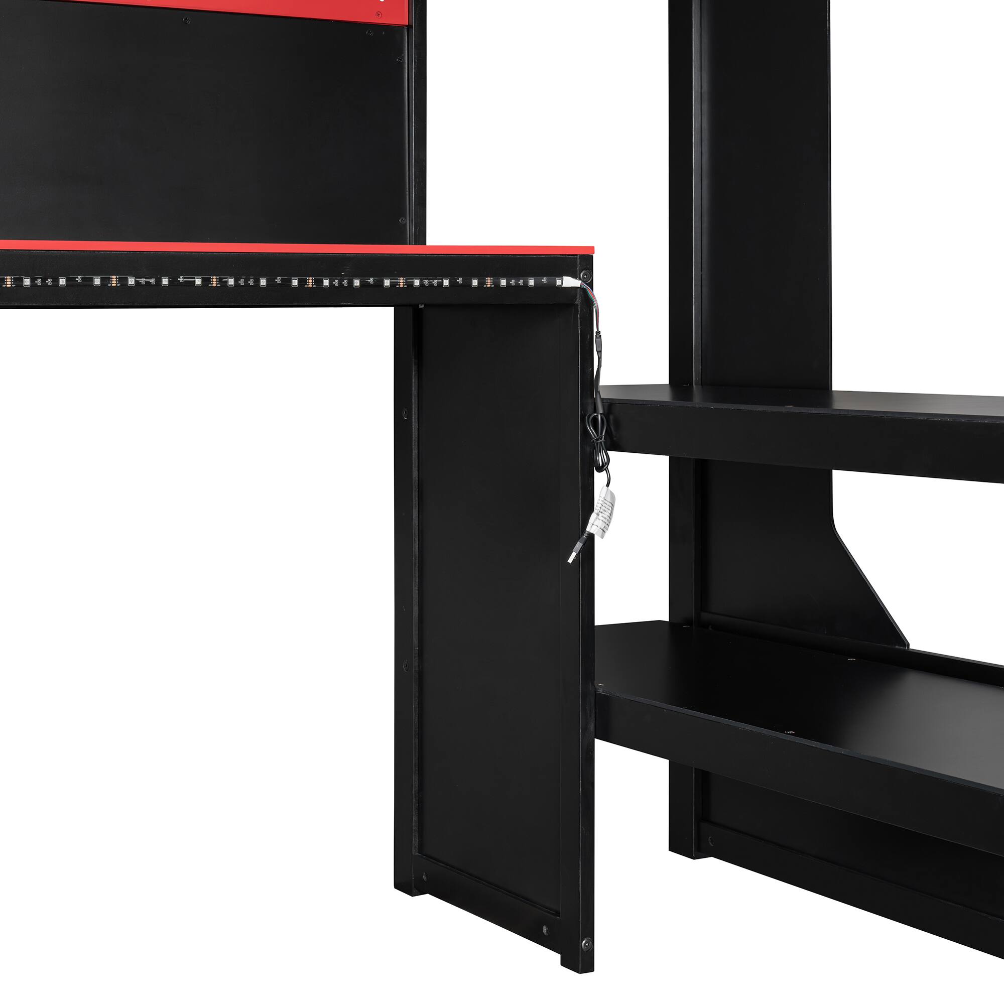Alt View 8. Whisen - Gaming Loft Bed with Desk, RGB LED Lights, Charging Station & Storage, Sturdy Wood Frame - Black|Red.