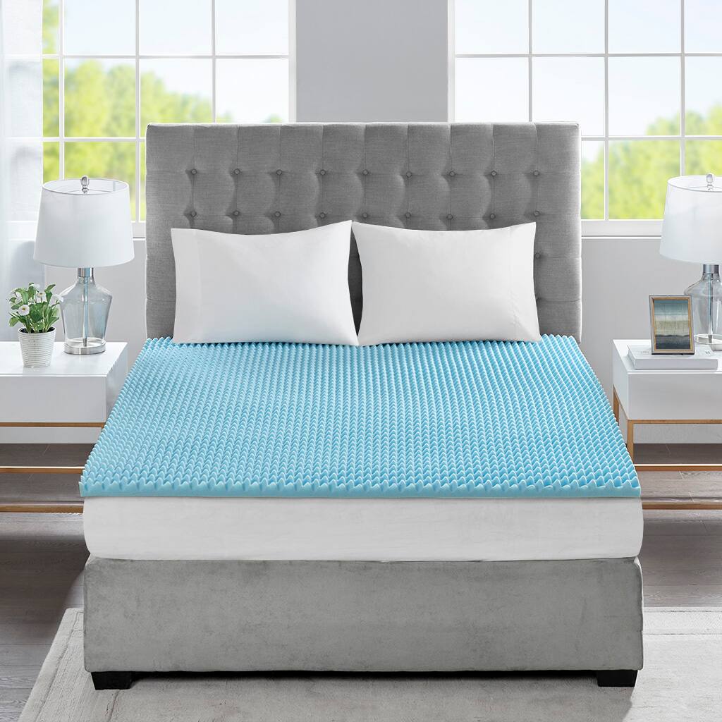 Alt View 1. TinyHomie - All Season Reversible Hypoallergenic 1.5in Cooling Mattress Topper - Blue.