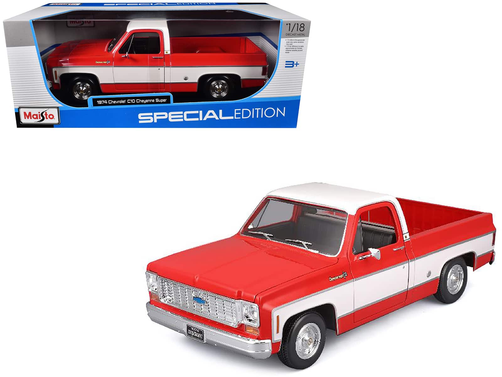 "1974 Chevrolet C10 Cheyenne Super Pickup Truck Red and White ""Special Edition"" 1/18 Diecast Model Car by Maisto" price history on PriceWatchPro